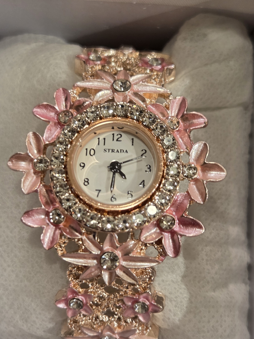 Strada Rose Gold Pink Floral Crystal Bracelet Watch